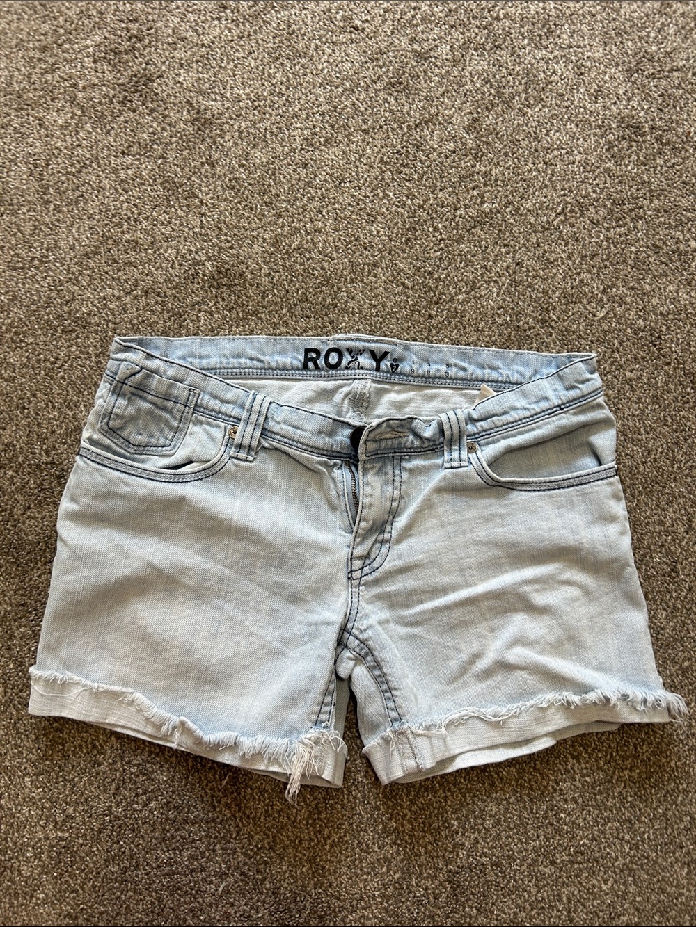 Roxy Light Blue Frayed-Hem Denim Shorts